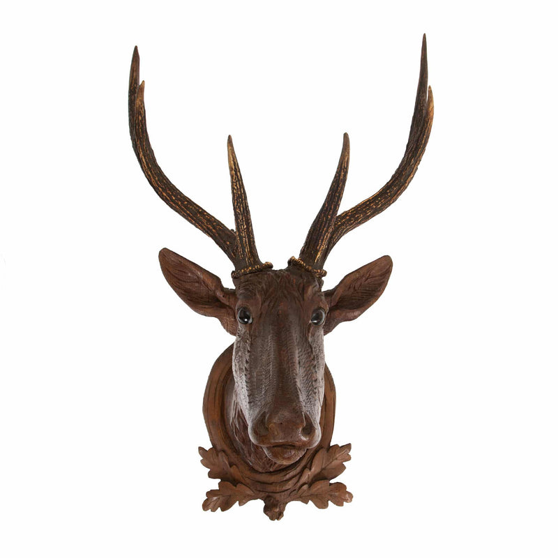 The Stag of the Black Forest: Early 19th Century Carved Deer Head w/ Real Antler