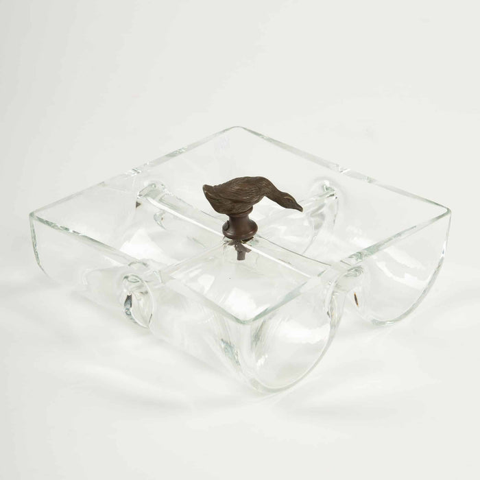 Glass Mixed Nut / Candy Bowl With Duck Finial