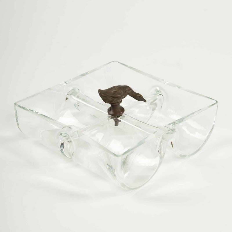 Glass Mixed Nut / Candy Bowl With Duck Finial