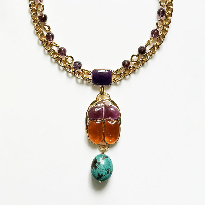 Loulou De La Falaise Egyptian Scarab Necklace, Amber / Rose