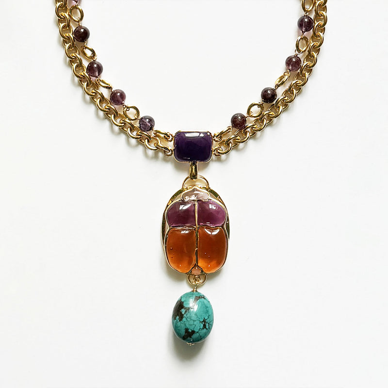 Loulou De La Falaise Egyptian Scarab Necklace, Amber / Rose