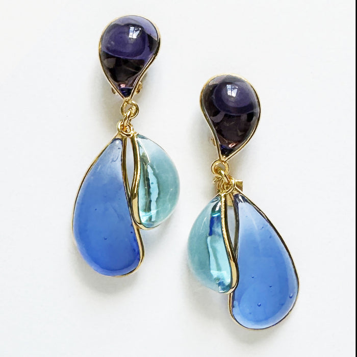 Loulou De La Falaise Double Teardrop Clip Earrings, Blue