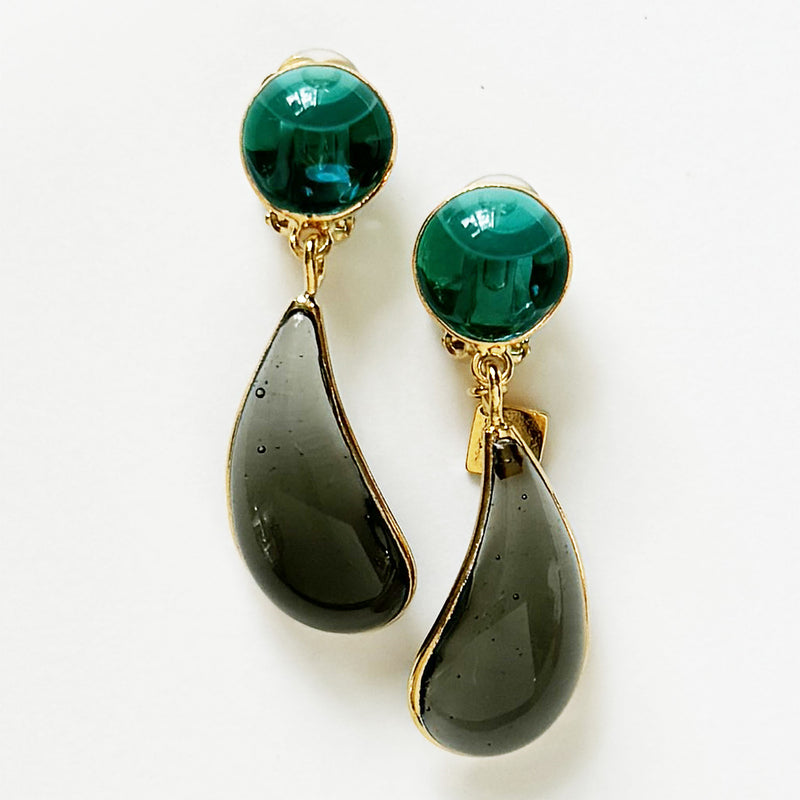 Loulou De La Falaise Bi-Color Teardrop Clip Earrings, Turquoise / Grey