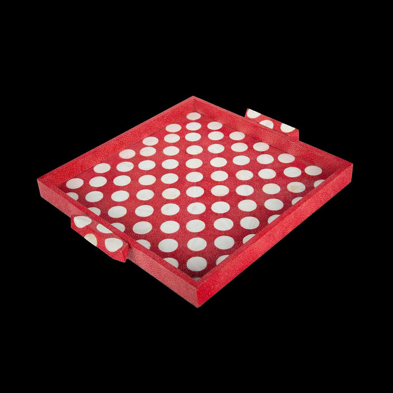 Red Polka Dot Shagreen and Mother of Pearl Square Tray