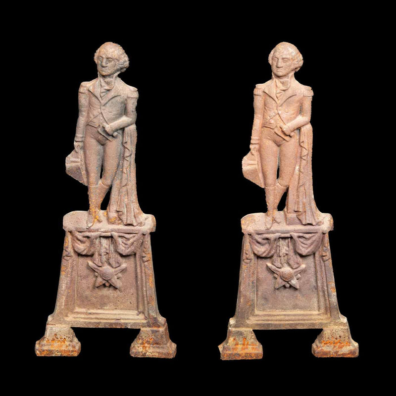 Pair of Cast Iron George Washington Andirons