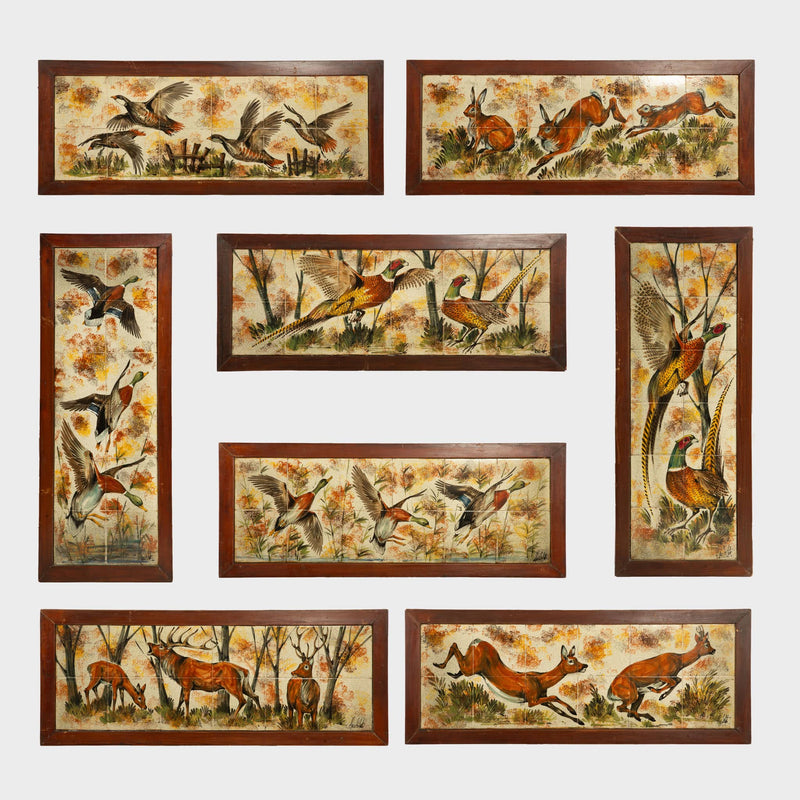 Hunting Scenes in Ceramic: A Set of Eight Mid-Century Panels
