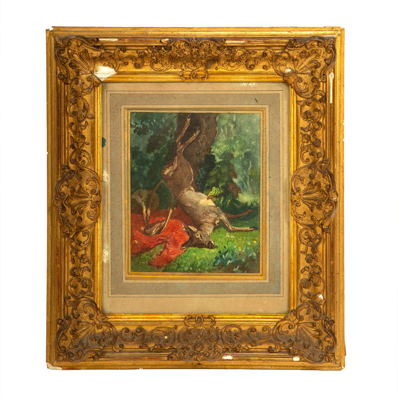 19th-Century Hunting Still Life with Deer and Hunter’s Horn