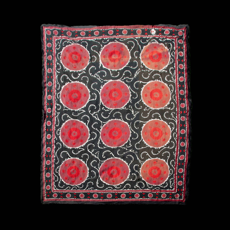 Vintage Black & Ox Blood Suzani, 159"