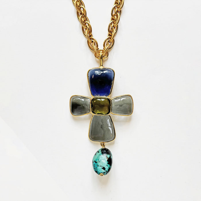 Loulou De La Falaise Trapeze Cross Pendant, Smoke