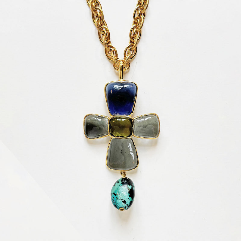 Loulou De La Falaise Trapeze Cross Pendant, Smoke