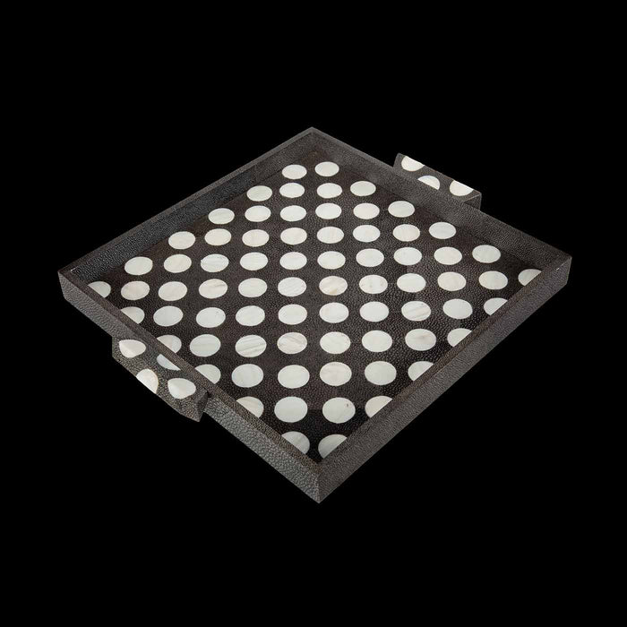 Black and White Polka Dot Shagreen and Mother of Pearl Square Tray