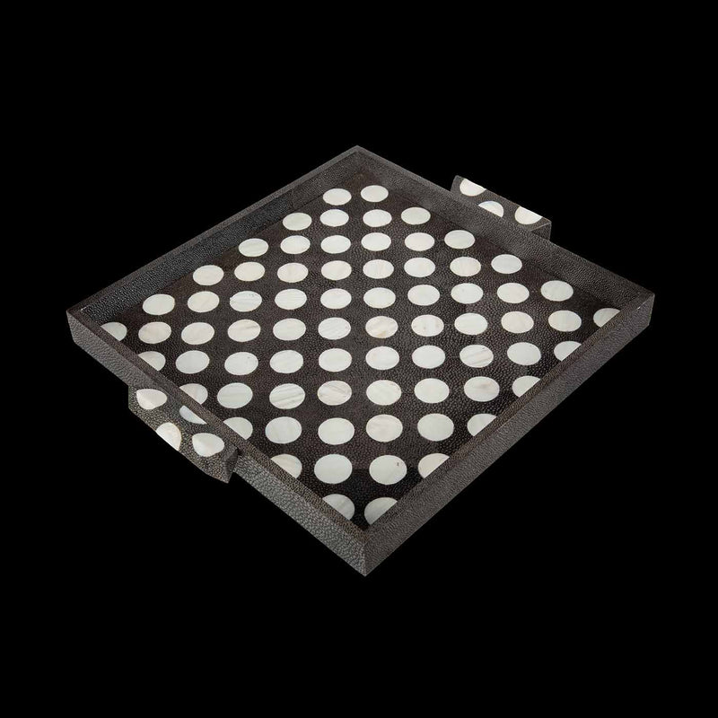 Black and White Polka Dot Shagreen and Mother of Pearl Square Tray