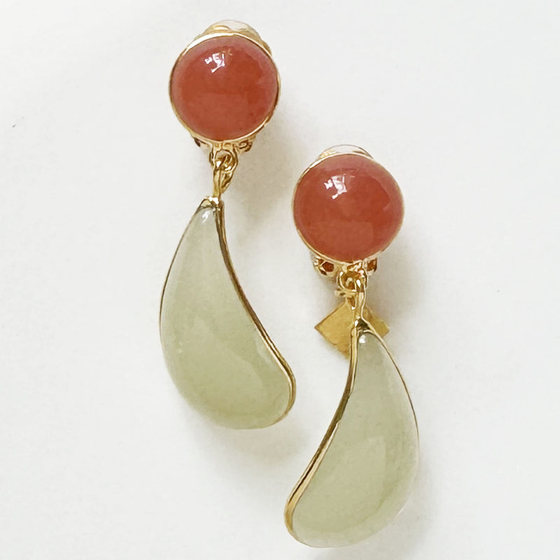 Loulou De La Falaise Bi-Color Teardrop Clip Earrings, Coral / Vanilla