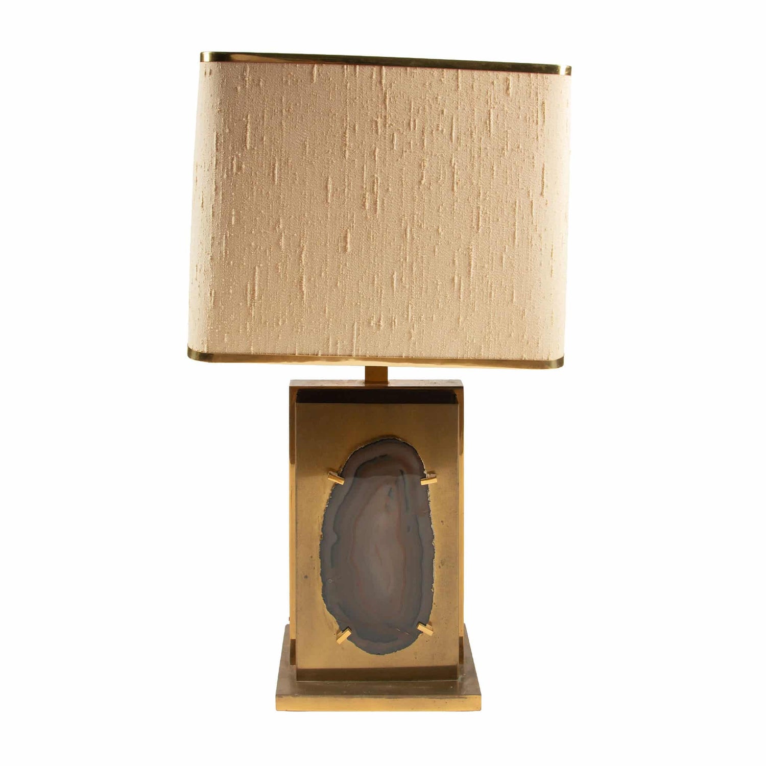 Gilded Brass and Agate Table Lamp, Willy Daro, circa 1970