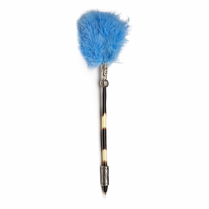 Porcupine Quill Pen W/ Light Blue Feathers