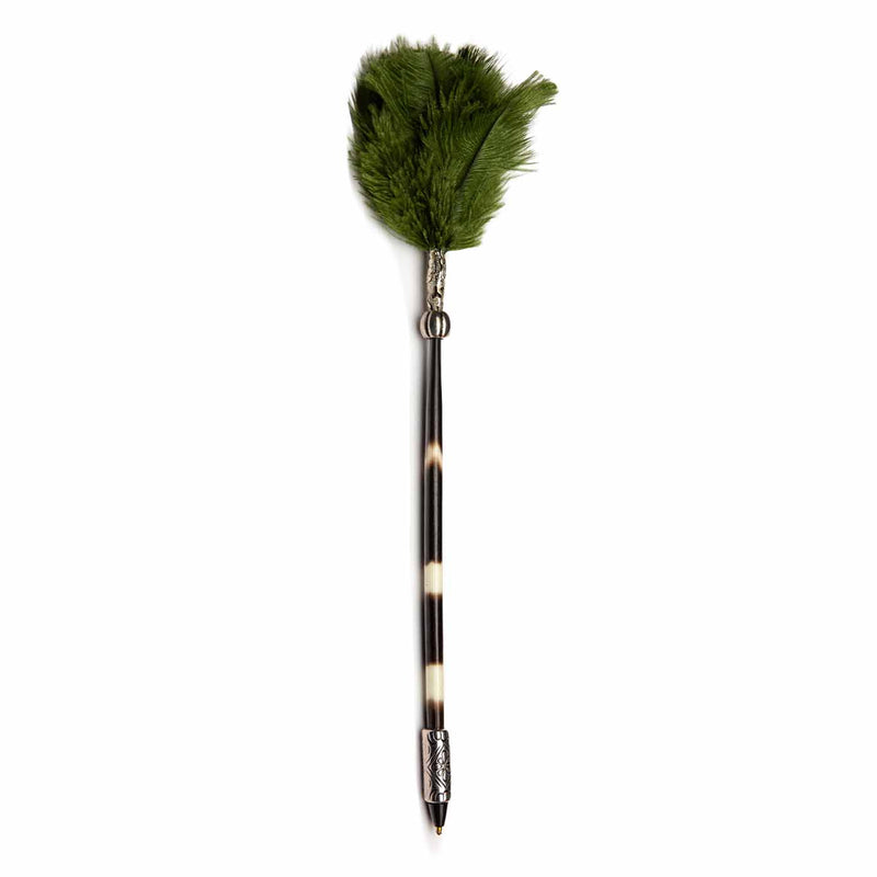 Porcupine Quill Pen W/ Green Feathers