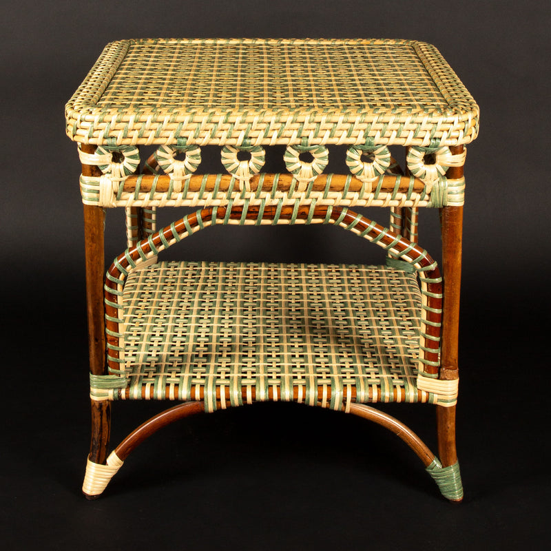Green and Tan Rattan Square Side Table by Creel and Gow | Pre-Order