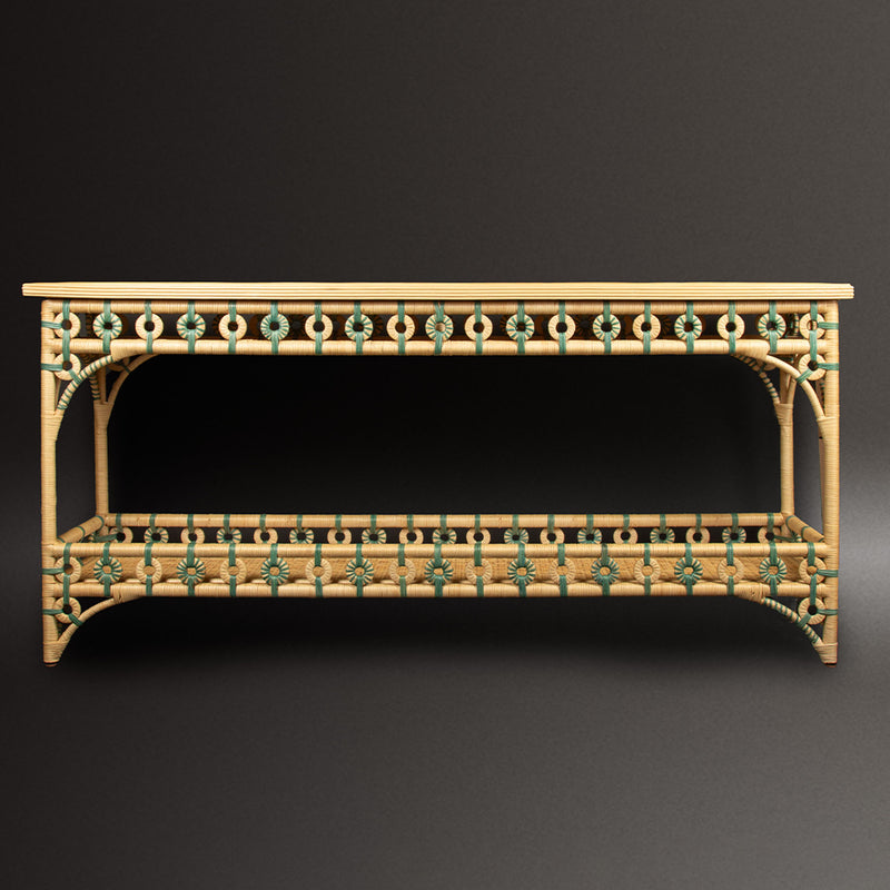 Teal Rattan Console by Creel and Gow