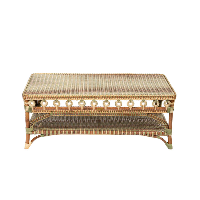 Green and Tan Rattan Rectangular Coffee Table