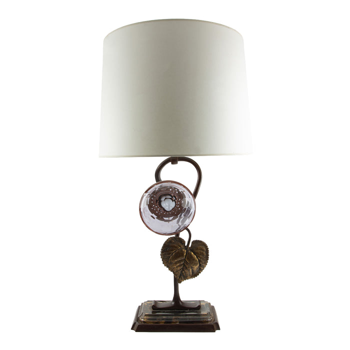 French Art Deco Bronze and Glass Sunflower Table Lamp, 1930s–1940s