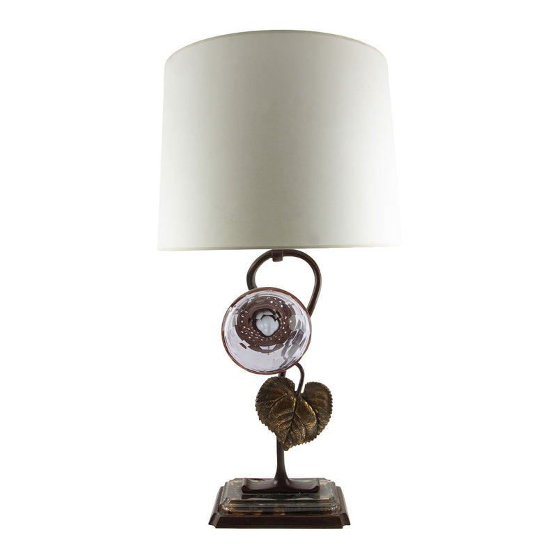 French Art Deco Bronze and Glass Sunflower Table Lamp, 1930s–1940s