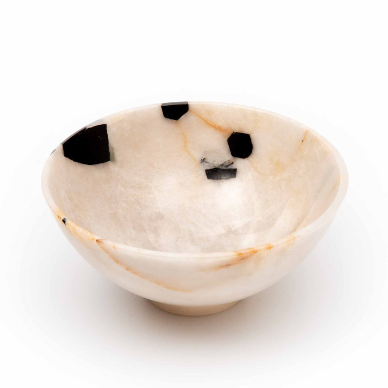 Tourmaline and Quartz Crystal Matrix Stone Bowl, 6"