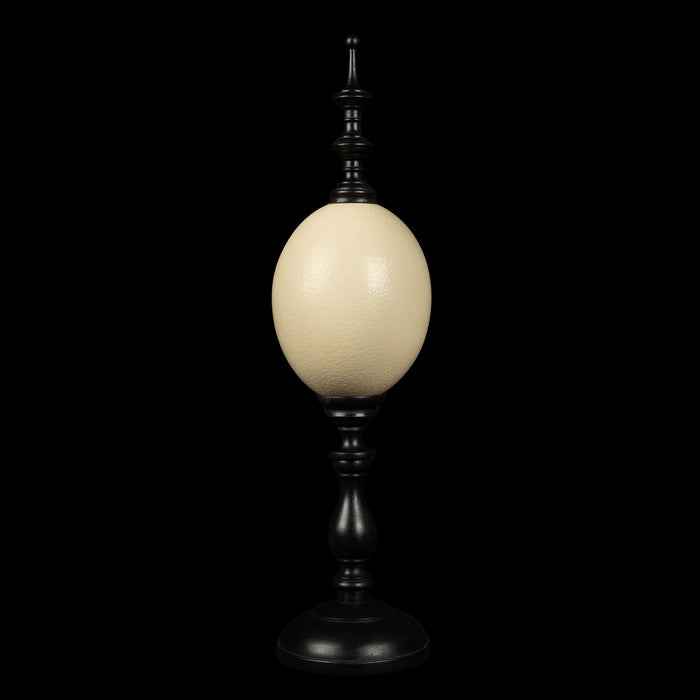 Mounted Ostrich Egg, Tall w/ Tall Wood Finial, 18.25" H