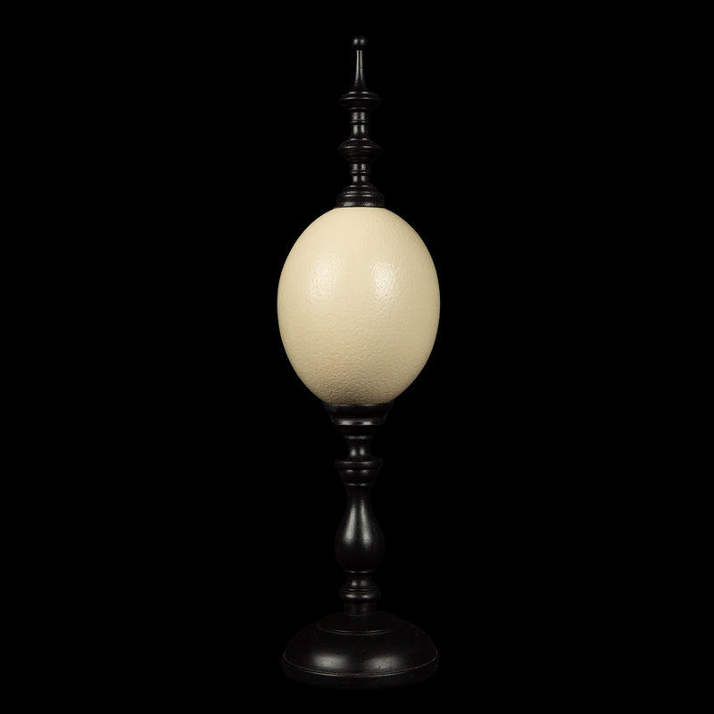 Mounted Ostrich Egg, Tall w/ Tall Wood Finial, 18.25" H