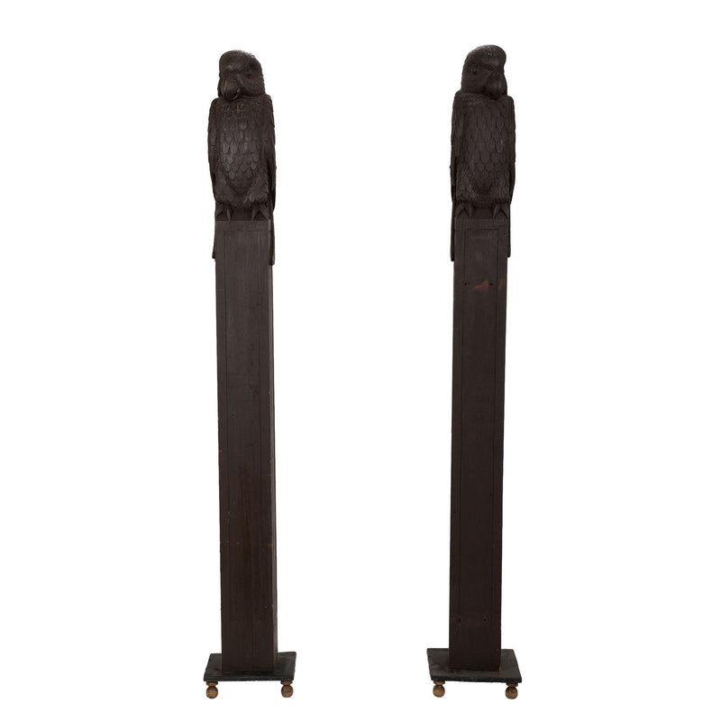 Carved Wooden Parrot Columns