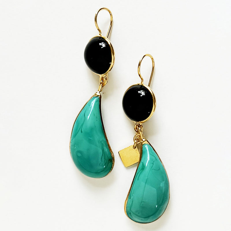 Loulou De La Falaise Bi-Color Teardrop Earrings, Ink / Turquoise