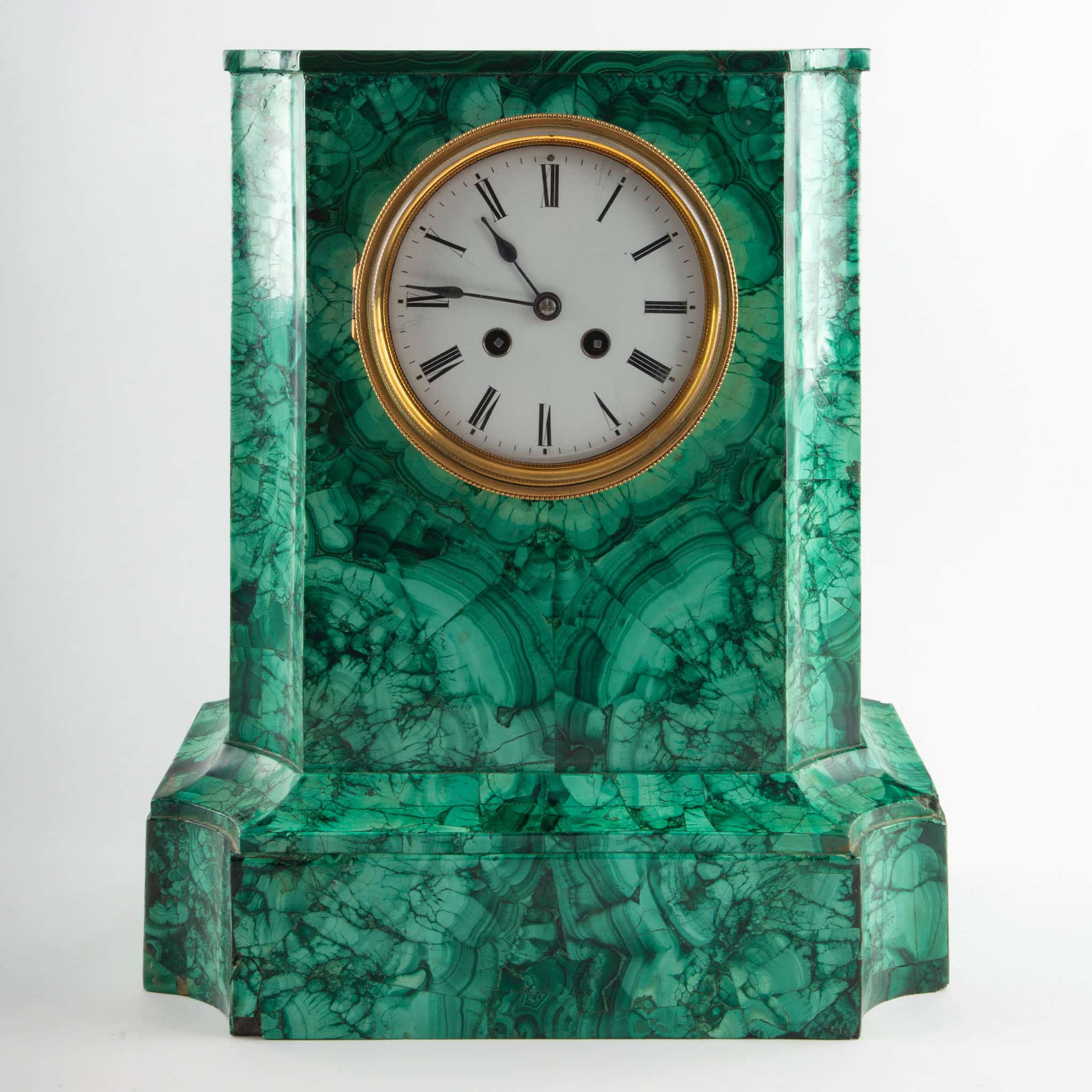 【TENNY THE MAN】フランス製　アンティーク　ビンテージ　陳列 French Malachite Mantel Clock by Vincenti & Cie, Paris, circa 1855