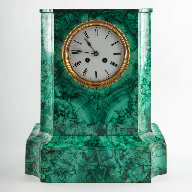 French Malachite Mantel Clock by Vincenti & Cie, Paris, circa 1855