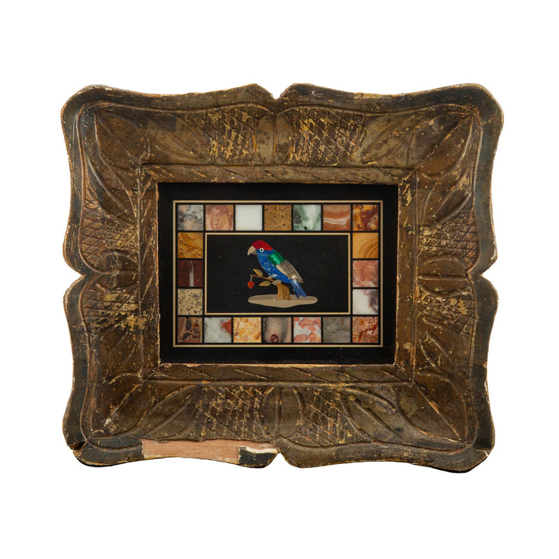 Italian Grand Tour Pietra Dura Panel with Parrot, 19th Century