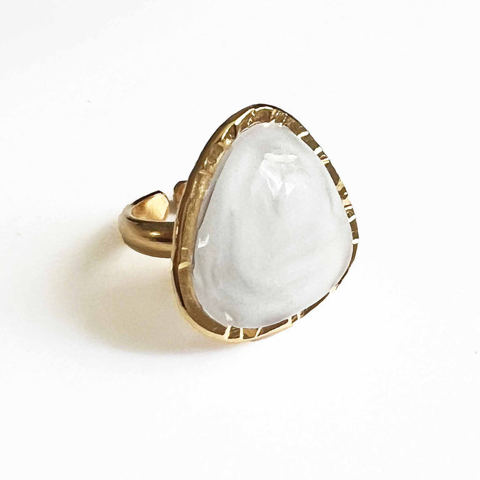 Loulou de la Falaise Hammer Baroque Pave Ring, Opaline
