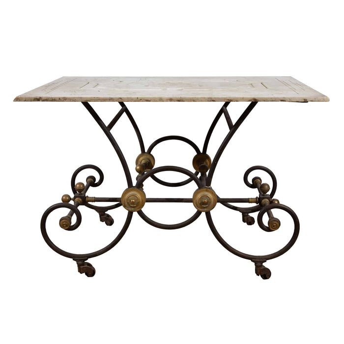 French Industrial Elegance: 19th Century French Butcher Table Carved Marble Top