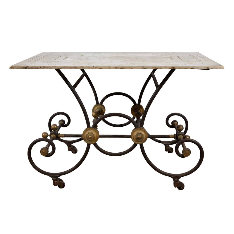 French Industrial Elegance: 19th Century French Butcher Table Carved Marble Top