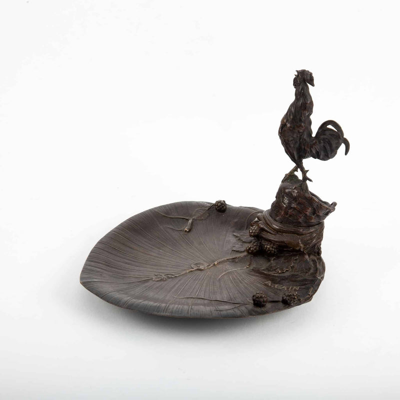 French Bronze Vide-Poche with Rooster by Auguste Cain, 19th Century