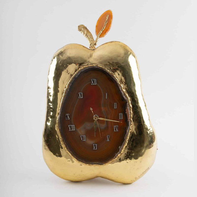 A French Mid-Century Clock Lamp in Gilt Metal and Agate, Jacques Duval Brasseur