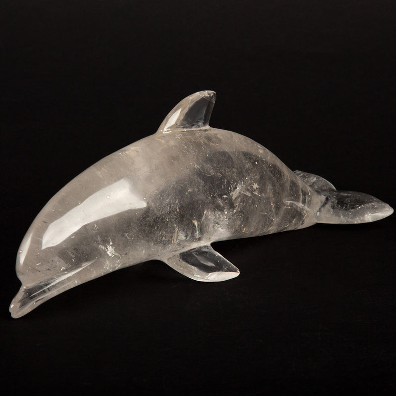 Ocean Elegance: Hand-Carved Rock Crystal Dolphin