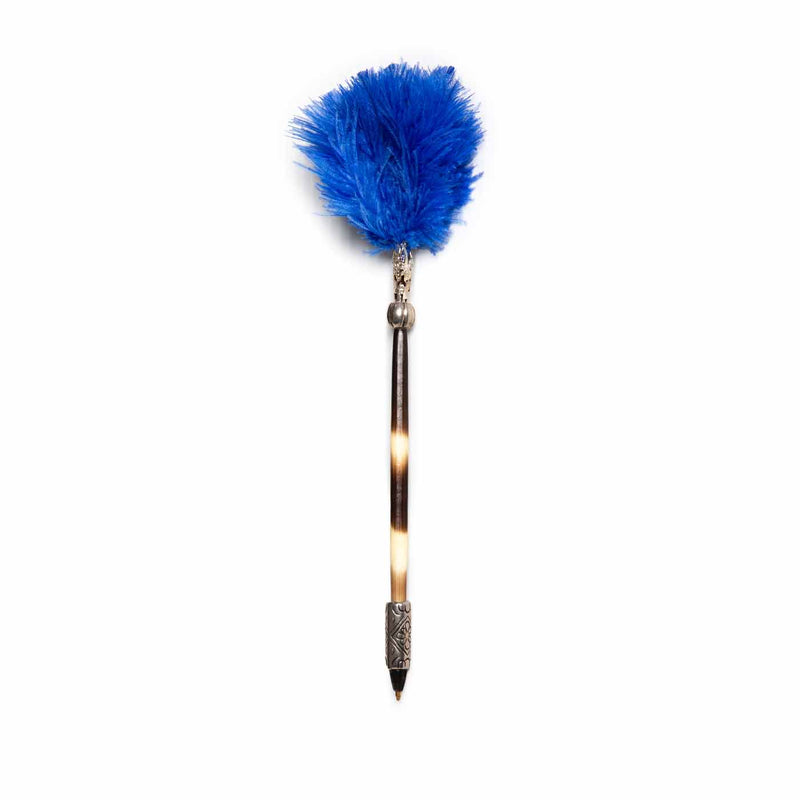 Porcupine Quill Pen W/ Royal Blue Feathers