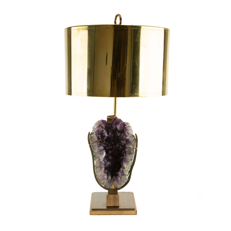 Mid-Century Modern Amethyst and Brass Table Lamp, Attributed to Willy Daro