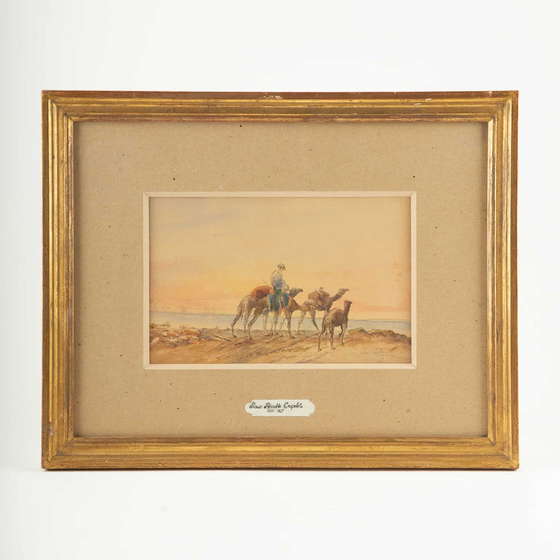 19th Century Watercolor of Camels & Rider Signed & Dated, Louis Aimable Crapelet