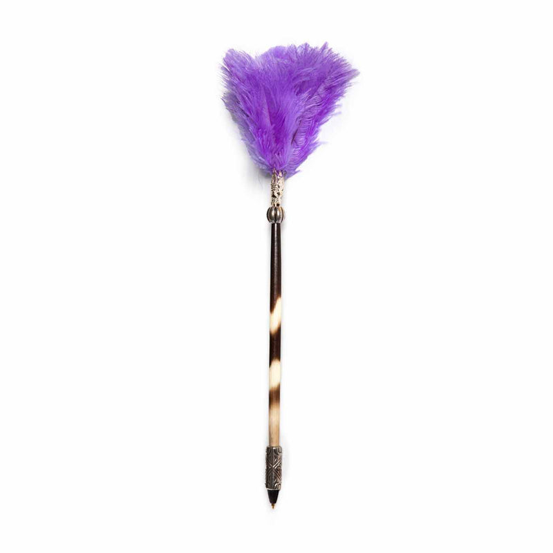 Porcupine Quill Pen W/ Purple Feathers