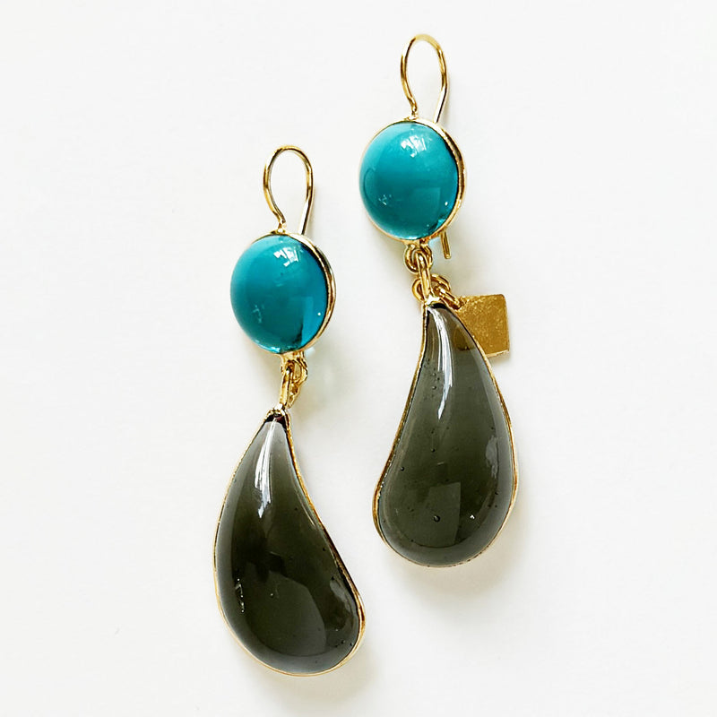 Loulou De La Falaise Bi-Color Teardrop Earrings, Turquoise / Grey