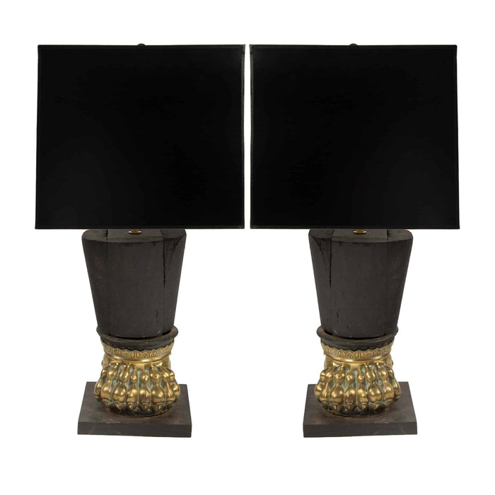 Sculptural Rarity: Pair of 19th Century Italian Lion Paw Table Lamps