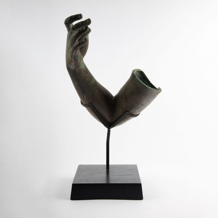 Fragment of a Bronze Arm: Mounted Green-Patinated Bronze Sculpture