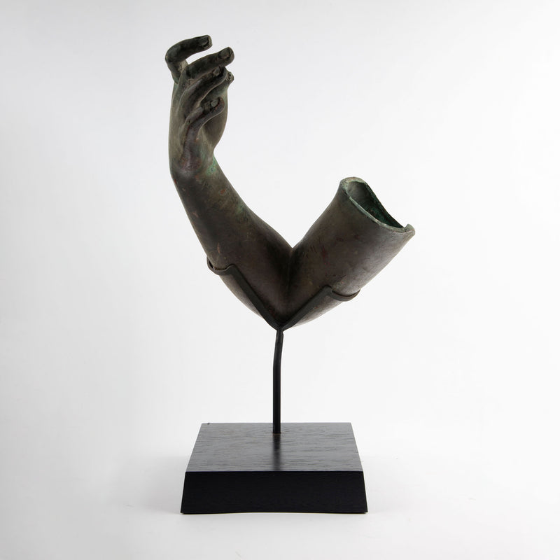 Fragment of a Bronze Arm: Mounted Green-Patinated Bronze Sculpture
