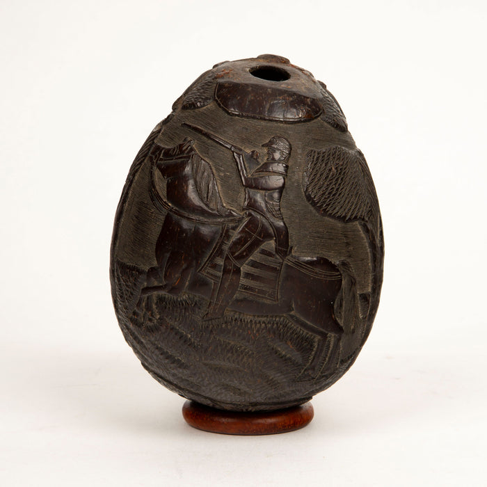 Hunting Tales: Rare 19th-Century French Colonial Carved Coconut Bugbear Flask