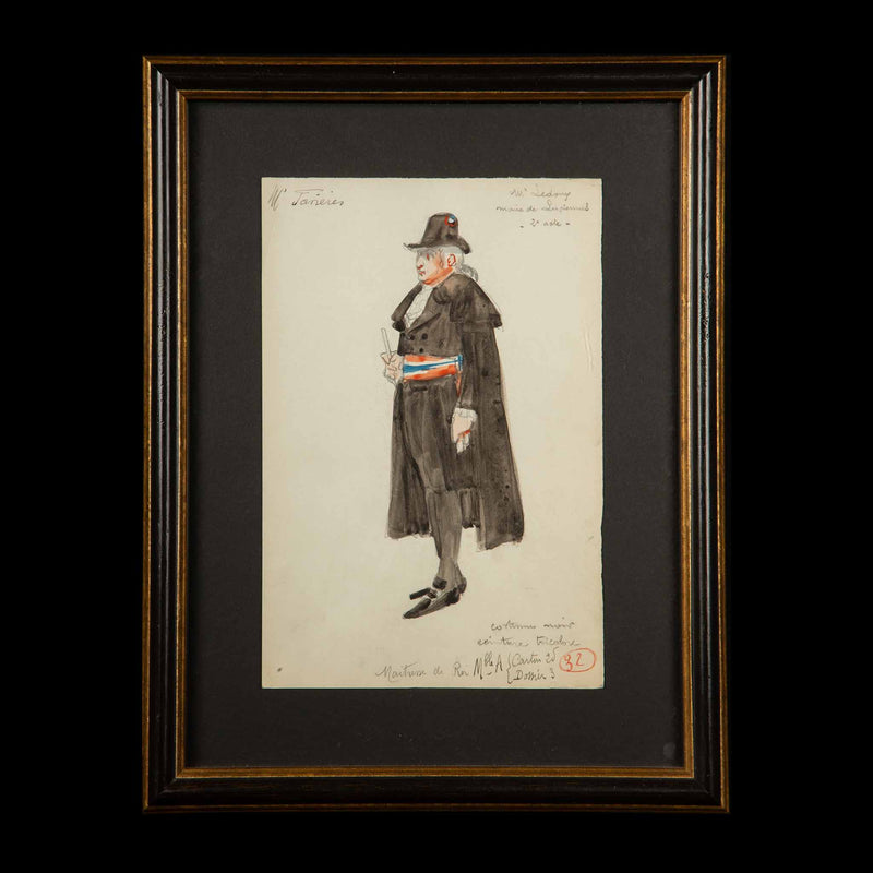Framed Original Opera Costume Design Water Color, By Charles Betout