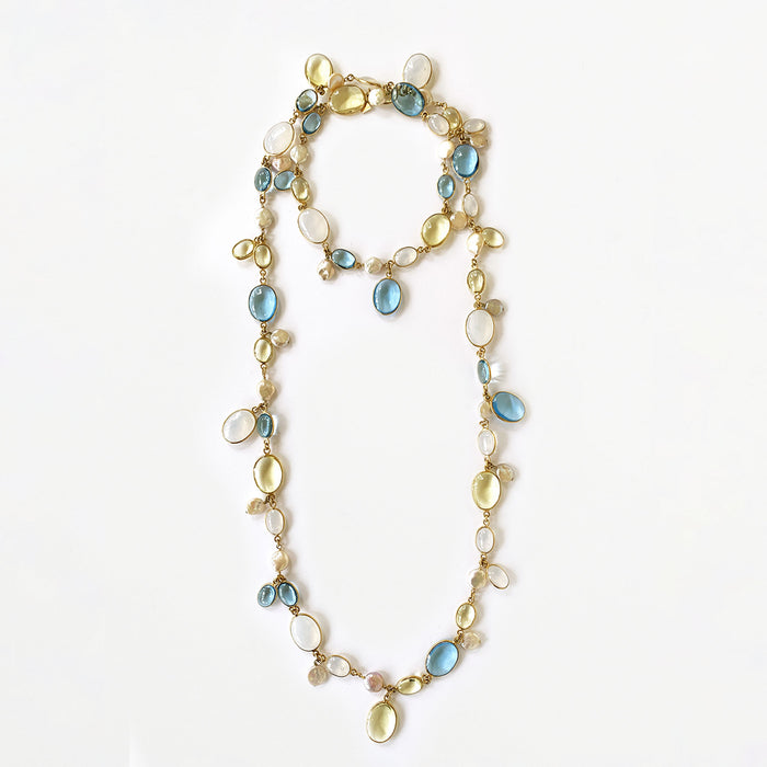 LOULOU DE LA FALAISE Pebble & Pearl Necklace, Aqua/Champagne/Opaline